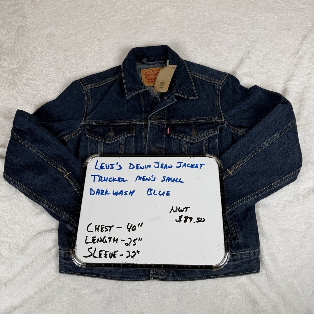 Levi's Jean Denim Jacket Trucker Men's Small Blue Dark‎ Wash Cotton New $89.50 - Picture 2 of 8